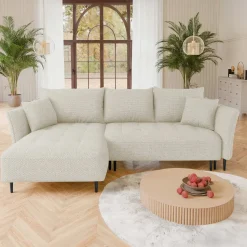 Garnero Arredamenti Divani Angolari|Divani Letto-Divano letto angolare sinistro 3 posti 276x158cm tessuto beige Angle Tessuto Peluche Onega Beige