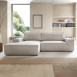 Garnero Arredamenti Divani Angolari|Divani Letto-Divano letto angolare sinistro 3 posti 267x167cm velluto a coste beige Relaxion Velluto a Coste Poso Beige