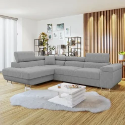 Garnero Arredamenti Divani Angolari|Divani Letto-Divano letto angolare sinistra imbottito 274x203cm velluto a coste grigio Bormio Velluto Poso Grigio