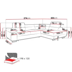 Garnero Arredamenti Divani Angolari|Divani Letto-Divano letto angolare sinistra imbottito 274x203cm velluto a coste grigio Bormio Velluto Poso Grigio