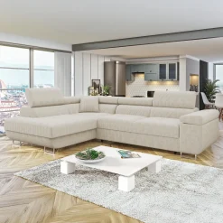 Garnero Arredamenti Divani Angolari|Divani Letto-Divano letto angolare sinistra 4 posti 274x203cm imbottito a coste beige Bormio Velluto a Coste Poso Beige