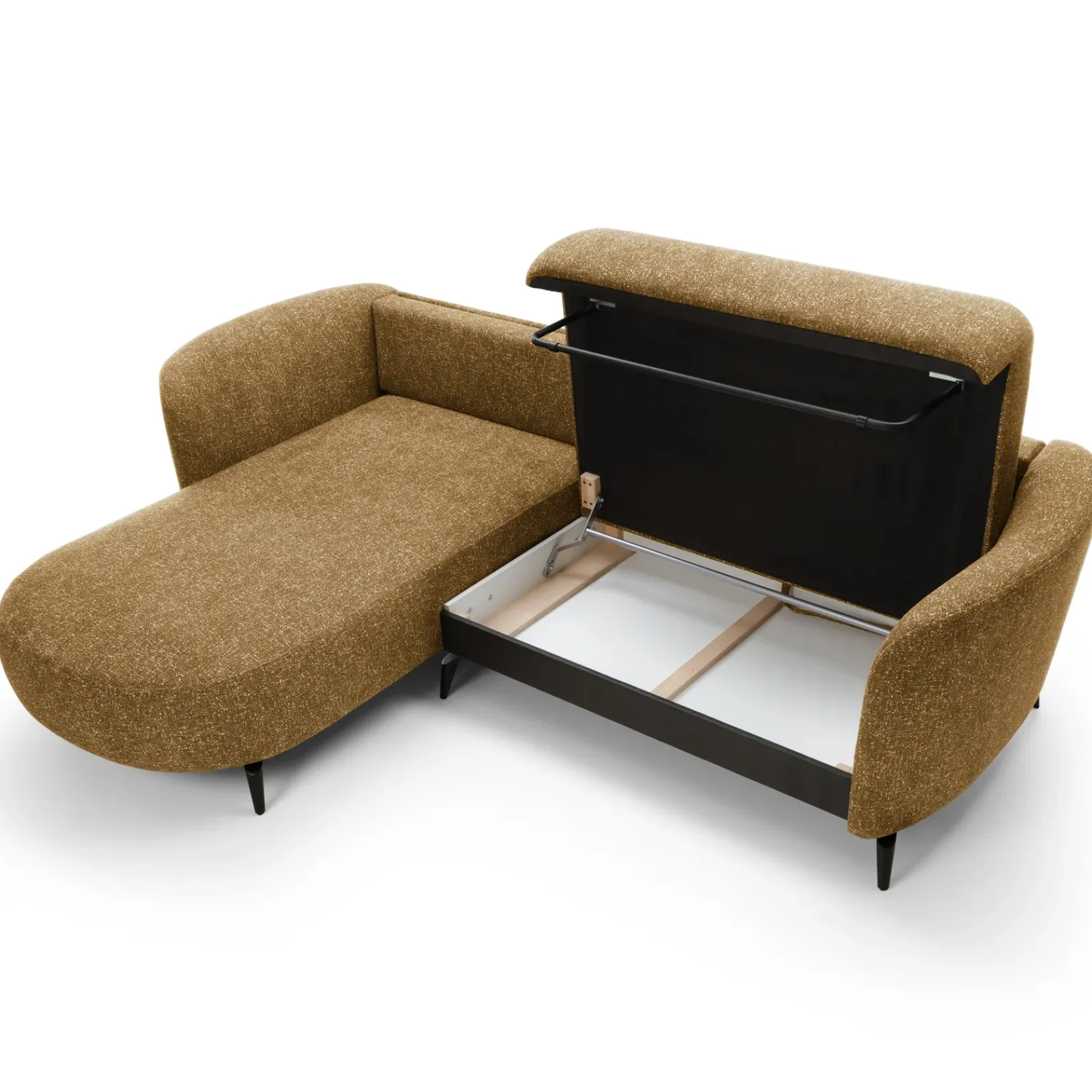 Garnero Arredamenti Divani Angolari|Divani Letto-Divano letto angolare sinistra 3 posti 260x180cm tessuto bouclè beige scuro Repose Tessuto Bouclè Blur Beige Scuro