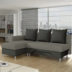 Garnero Arredamenti Divani Angolari|Divani Letto-Divano letto angolare sinistra 3 posti 215cm grigio scuro e chiaro Aureliano