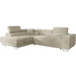 Garnero Arredamenti Divani Angolari|Divani Letto-Divano letto angolare sinistra imbottito 274x203cm beige Bormio Tessuto Vellutato Manila Beige