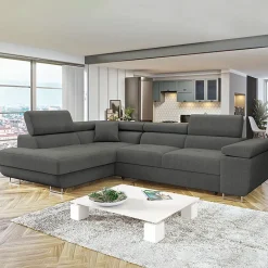 Garnero Arredamenti Divani Angolari|Divani Letto-Divano letto angolare sinistra imbottito 274x203cm grigio Bormio