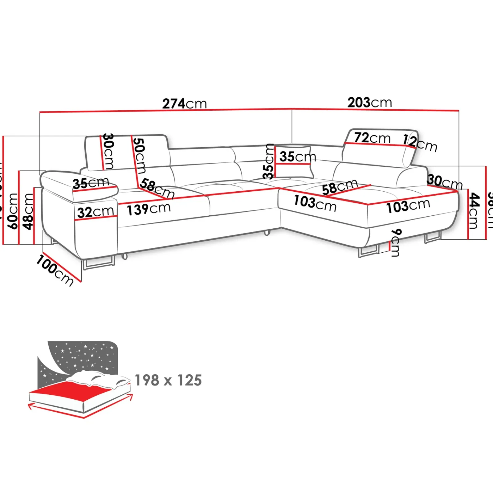 Garnero Arredamenti Divani Angolari|Divani Letto-Divano letto angolare sinistra imbottito 274x203cm grigio Bormio