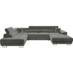 Garnero Arredamenti Divani Angolari|Divani Letto-Divano letto angolare sinistra 5 posti 346x203cm con box contenitore velluto grigio Moirea Tessuto Vellutato Manila Grigio