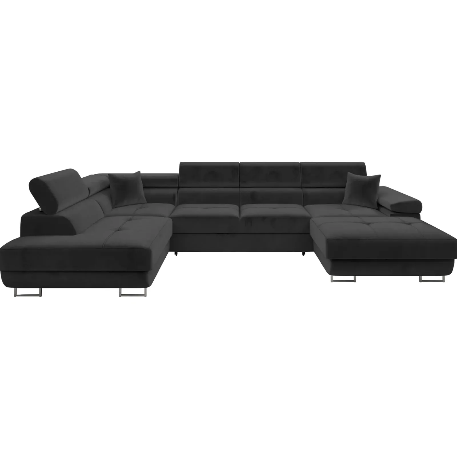 Garnero Arredamenti Divani Angolari|Divani Letto-Divano letto angolare sinistra 5 posti 346x203cm con box contenitore vellutato nero Moirea Tessuto Vellutato Manila Nero