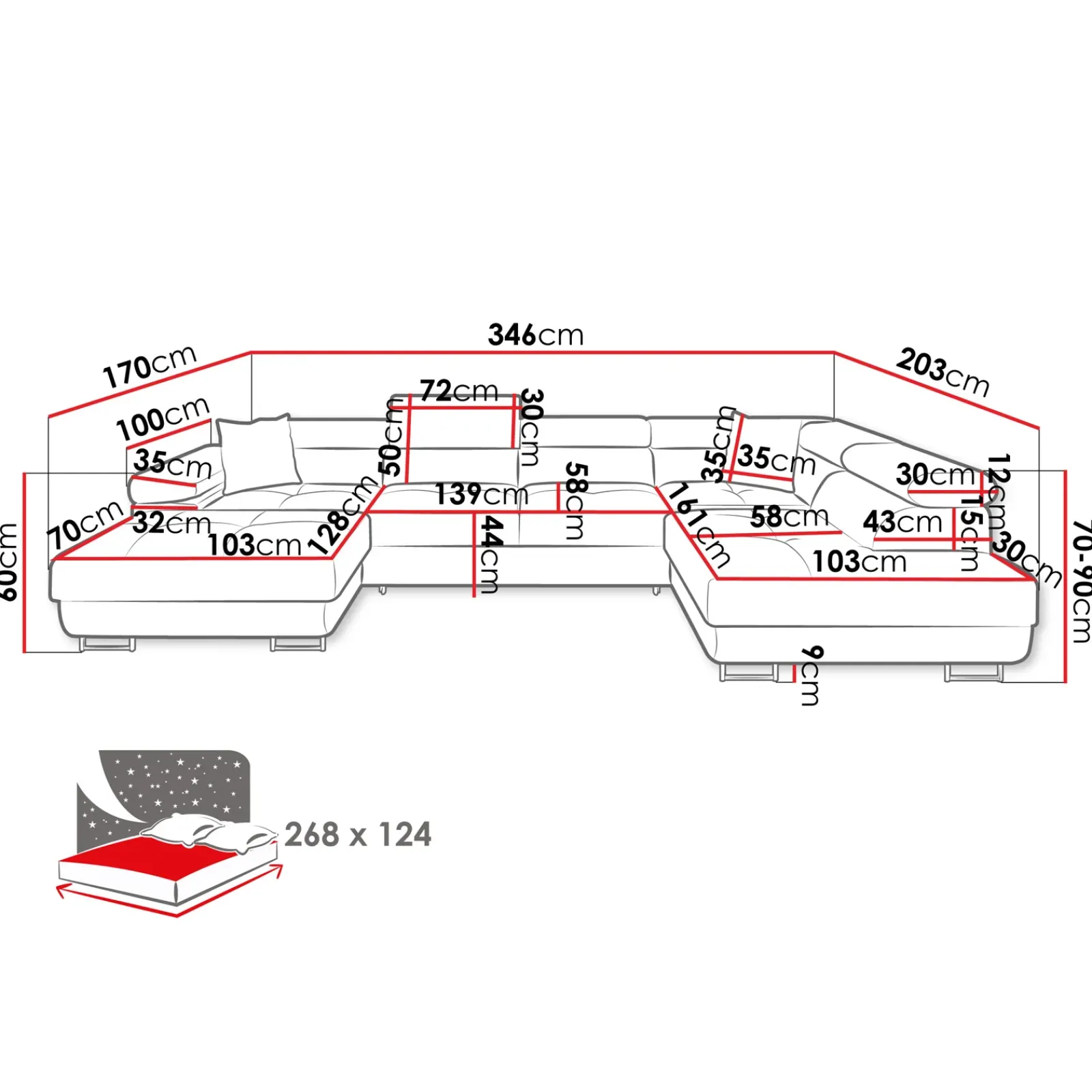 Garnero Arredamenti Divani Angolari|Divani Letto-Divano letto angolare sinistra 5 posti 346x203cm con box contenitore vellutato nero Moirea Tessuto Vellutato Manila Nero