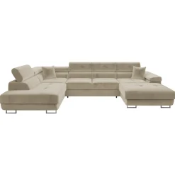 Garnero Arredamenti Divani Angolari|Divani Letto-Divano letto angolare sinistra 5 posti 346x203cm con box contenitore beige Moirea Tessuto Vellutato Manila Beige