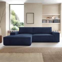 Garnero Arredamenti Divani Angolari|Divani Letto-Divano letto angolare sinistra 3 posti 267x167cm velluto a coste blu Relaxion Velluto a Coste Poso Blu
