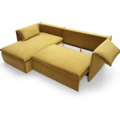 Garnero Arredamenti Divani Angolari|Divani Letto-Divano letto angolare sinistro 3 posti 230x166cm tessuto giallo senape Easeful