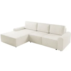 Garnero Arredamenti Divani Angolari|Divani Letto-Divano letto angolare sinistra 3 posti 258x168 cm con contenitore a trama sottile beige Olivon