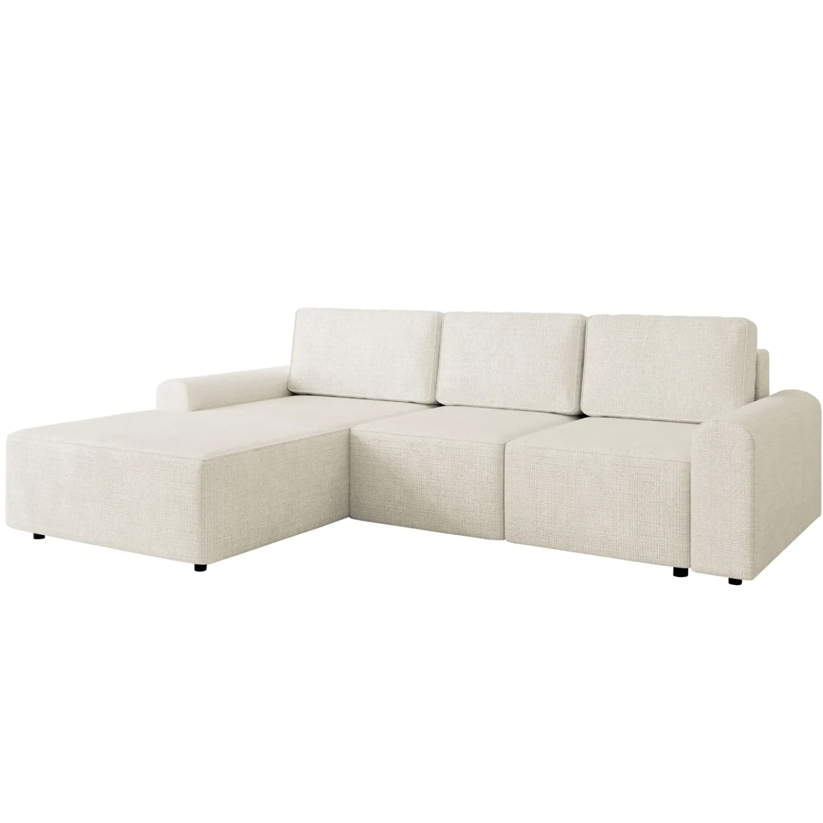 Garnero Arredamenti Divani Angolari|Divani Letto-Divano letto angolare sinistra 3 posti 258x168 cm con contenitore a trama sottile beige Olivon