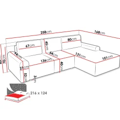 Garnero Arredamenti Divani Angolari|Divani Letto-Divano letto angolare sinistra 3 posti 258x168 cm con contenitore a trama sottile beige Olivon