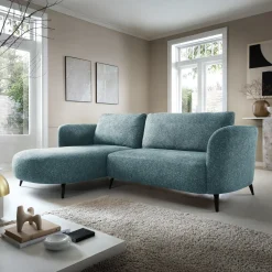 Garnero Arredamenti Divani Angolari|Divani Letto-Divano letto angolare sinistra 3 posti 260x180cm tessuto bouclè azzurro Repose Tessuto Bouclè Blur Azzurro