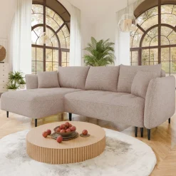 Garnero Arredamenti Divani Angolari|Divani Letto-Divano letto angolare sinistro 3 posti 276x158cm tessuto rosa Angle Tessuto Peluche Onega Rosa