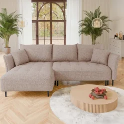 Garnero Arredamenti Divani Angolari|Divani Letto-Divano letto angolare sinistro 3 posti 276x158cm tessuto rosa Angle Tessuto Peluche Onega Rosa