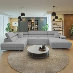 Garnero Arredamenti Divani Angolari|Divani Letto-Divano letto angolare sinistra 5 posti 346x203cm con box contenitore a coste grigio Moirea Velluto a Coste Poso Grigio