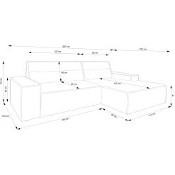 Garnero Arredamenti Divani Angolari|Divani Letto-Divano letto angolare sinistra 3 posti 267x167cm velluto a coste grigio chiaro Relaxion Velluto a Coste Poso Grigio