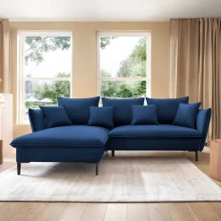Garnero Arredamenti Divani Angolari|Divani Letto-Divano letto angolare sinistro 3 posti 258x167cm tessuto blu Lushify Tessuto Riviera Vellutato Blu