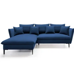 Garnero Arredamenti Divani Angolari|Divani Letto-Divano letto angolare sinistro 3 posti 258x167cm tessuto blu Lushify Tessuto Riviera Vellutato Blu