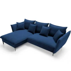 Garnero Arredamenti Divani Angolari|Divani Letto-Divano letto angolare sinistro 3 posti 258x167cm tessuto blu Lushify Tessuto Riviera Vellutato Blu