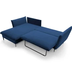 Garnero Arredamenti Divani Angolari|Divani Letto-Divano letto angolare sinistro 3 posti 258x167cm tessuto blu Lushify Tessuto Riviera Vellutato Blu