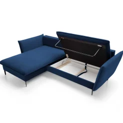 Garnero Arredamenti Divani Angolari|Divani Letto-Divano letto angolare sinistro 3 posti 258x167cm tessuto blu Lushify Tessuto Riviera Vellutato Blu
