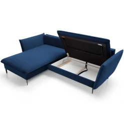 Garnero Arredamenti Divani Angolari|Divani Letto-Divano letto angolare sinistro 3 posti 258x167cm tessuto blu Lushify Tessuto Riviera Vellutato Blu
