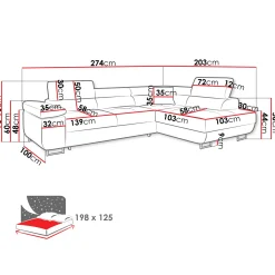 Garnero Arredamenti Divani Angolari|Divani Letto-Divano letto angolare sinistra 4 posti 274x203cm imbottito grigio Bormio Tessuto Treccia Fine Grigio