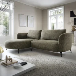 Garnero Arredamenti Divani Angolari|Divani Letto-Divano letto angolare sinistra 3 posti 260x180cm tessuto bouclè verde Repose Tessuto Bouclè Blur Verdone