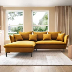 Garnero Arredamenti Divani Angolari|Divani Letto-Divano letto angolare sinistro 3 posti 258x167cm tessuto giallo senape Lushify Tessuto Riviera Vellutato Senape