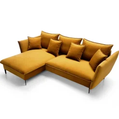 Garnero Arredamenti Divani Angolari|Divani Letto-Divano letto angolare sinistro 3 posti 258x167cm tessuto giallo senape Lushify Tessuto Riviera Vellutato Senape