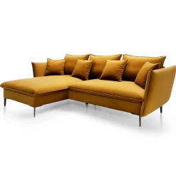 Garnero Arredamenti Divani Angolari|Divani Letto-Divano letto angolare sinistro 3 posti 258x167cm tessuto giallo senape Lushify Tessuto Riviera Vellutato Senape