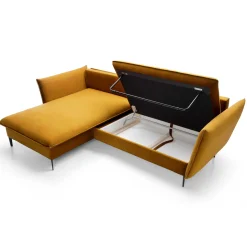 Garnero Arredamenti Divani Angolari|Divani Letto-Divano letto angolare sinistro 3 posti 258x167cm tessuto giallo senape Lushify Tessuto Riviera Vellutato Senape