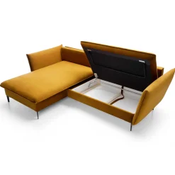 Garnero Arredamenti Divani Angolari|Divani Letto-Divano letto angolare sinistro 3 posti 258x167cm tessuto giallo senape Lushify Tessuto Riviera Vellutato Senape