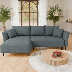 Garnero Arredamenti Divani Angolari|Divani Letto-Divano letto angolare sinistro 3 posti 276x158cm tessuto grigio scuro Angle Tessuto Peluche Onega Grigio Scuro