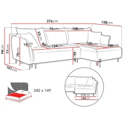 Garnero Arredamenti Divani Angolari|Divani Letto-Divano letto angolare sinistro 3 posti 276x158cm tessuto grigio scuro Angle Tessuto Peluche Onega Grigio Scuro