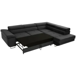 Garnero Arredamenti Divani Angolari|Divani Letto-Divano letto angolare sinistra imbottito 274x203cm nero Bormio Tessuto Vellutato Manila Nero