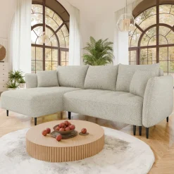 Garnero Arredamenti Divani Angolari|Divani Letto-Divano letto angolare sinistro 3 posti 276x158cm tessuto tortora Angle Tessuto Peluche Onega Tortora