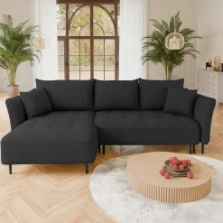 Garnero Arredamenti Divani Angolari|Divani Letto-Divano letto angolare sinistro 3 posti 276x158cm tessuto grigio antracite Angle Tessuto Peluche Onega Antracite