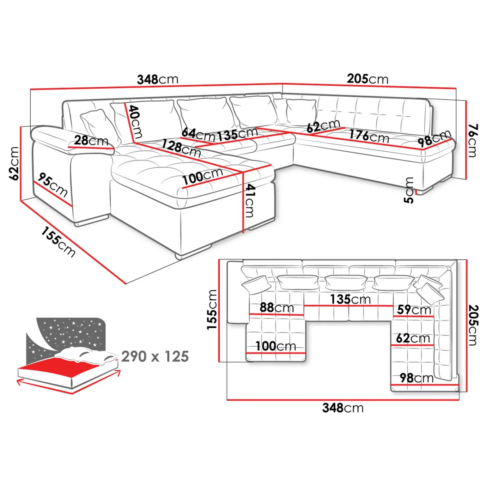 Garnero Arredamenti Divani Panoramici|Divani Angolari-Divano letto angolare sinistra 5 posti 350x205cm grigio Agliana Tessuto Vellutato Manila Grigio Nero