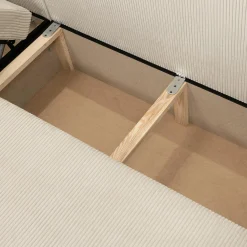 Garnero Arredamenti Divani Panoramici|Divani Angolari-Divano letto angolare velluto a coste beige 304x140cm con contenitore Assunta Velluto Poso Beige