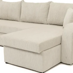 Garnero Arredamenti Divani Panoramici|Divani Angolari-Divano letto angolare velluto a coste beige 304x140cm con contenitore Assunta Velluto Poso Beige