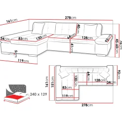 Garnero Arredamenti Divani Angolari|Divani Letto-Divano letto con angolo a sinistra 4 posti 278x161cm contenitore grigio Zenia