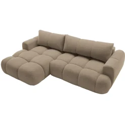 Garnero Arredamenti Divani Angolari|Divani Letto-Divano letto con angolo a sinistra 4 posti 270x173cm con contenitore tessuto bouclé marrone chiaro Litos Tessuto Bouclè Marrone Chiaro