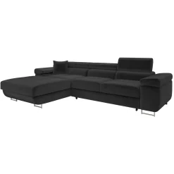 Garnero Arredamenti Divani Angolari|Divani Letto-Divano letto con angolo a destra 4 posti 280x170cm box contenitore velluto nero Elvio Tessuto Vellutato Manila Nero