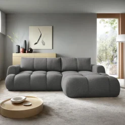Garnero Arredamenti Divani Angolari|Divani Letto-Divano letto con angolo a destra 4 posti 270x173cm con contenitore Litos Tessuto Bouclé Grigio Scuro