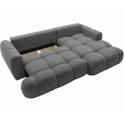 Garnero Arredamenti Divani Angolari|Divani Letto-Divano letto con angolo a destra 4 posti 270x173cm con contenitore Litos Tessuto Bouclé Grigio Scuro
